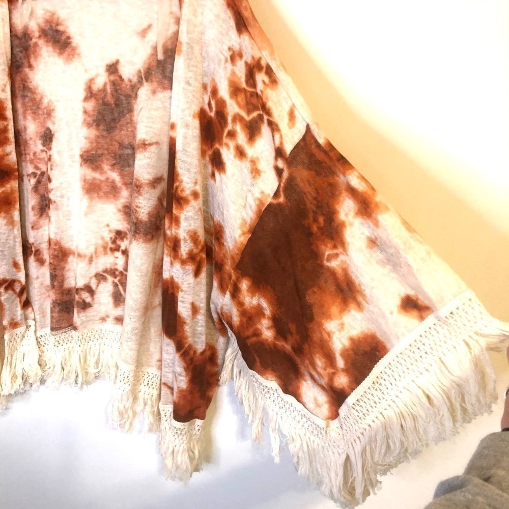 2/$30 Black Bead Orange Rust Tie-Dye Fringe Kimono Cardigan Boho Festival Small - Picture 5 of 6